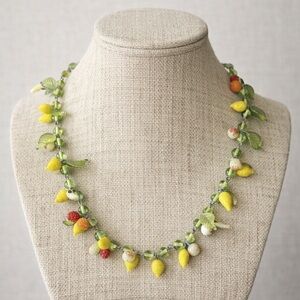 Miriam Haskell 1930s Deco Poured Glass Tutti Frutti Fruit Necklace 16” Vintage
